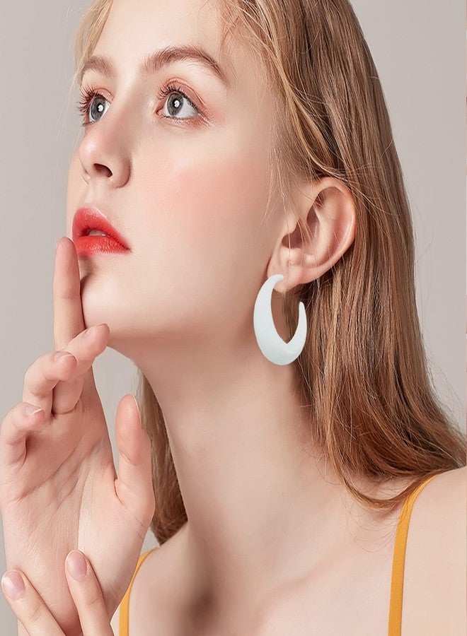 Anmpab Acrylic Resin Hoop Earrings - 70s 80s Colorful C Shape Trendy Chunky Cute Candy Earrings - White - Image 3